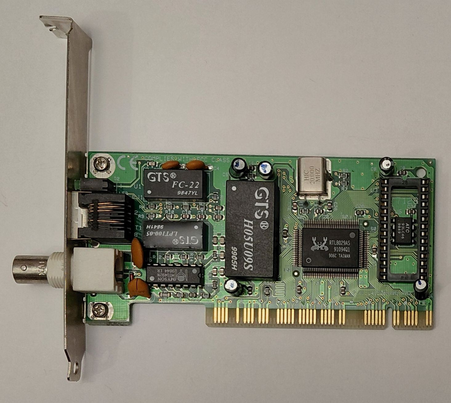 Acorp L-970 PCI Network Card (RJ45, BNC, RTL8029AS, Retro, 1999)