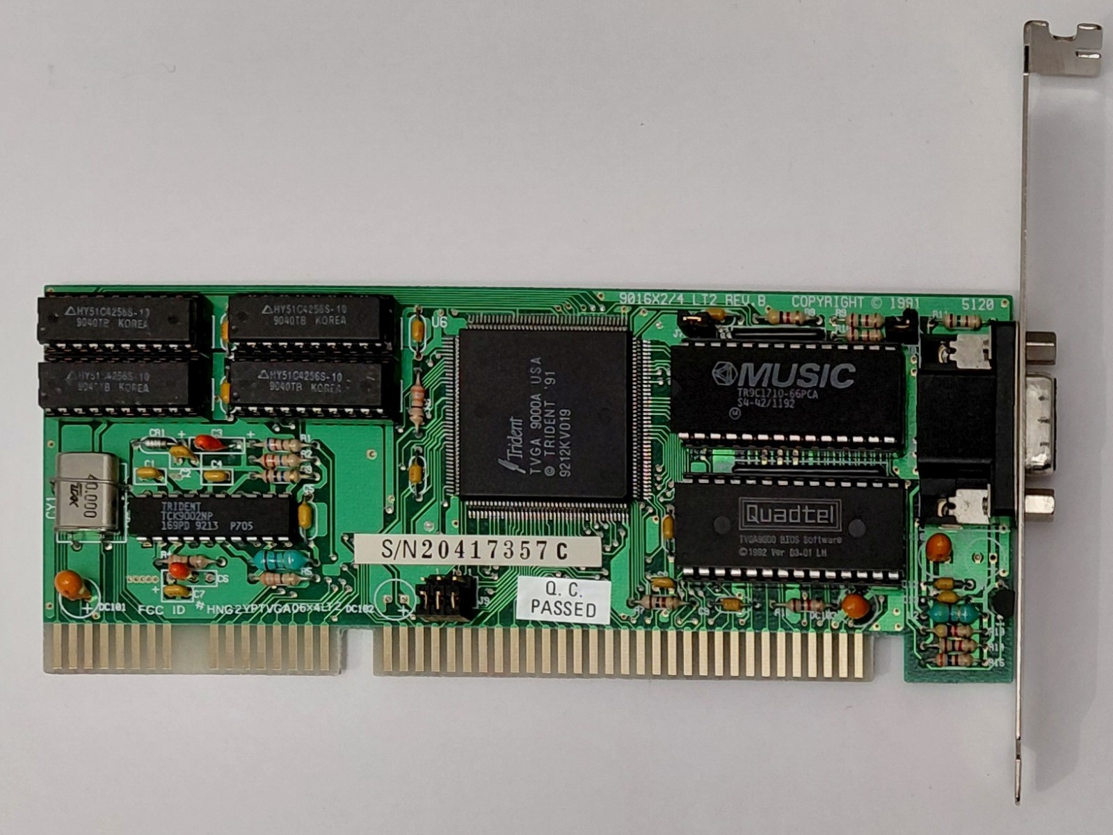 Trident 9016X2/4 LT2 REV. B ISA Graphics Card (TVGA9000A, 512KB, Retro, 1992)