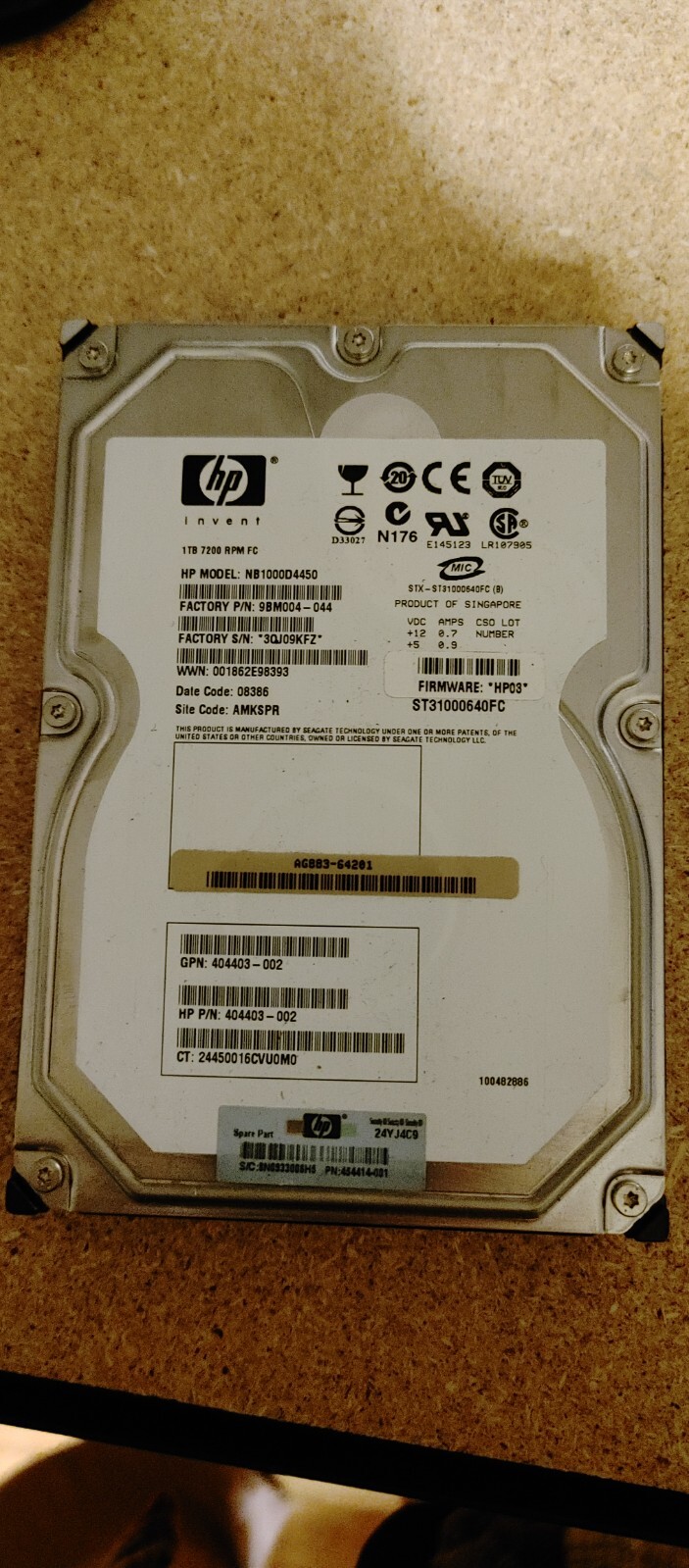 HP NB1000D4450 1 TB,Internal,7200 RPM,3.5" (404403-002) Hard Drive