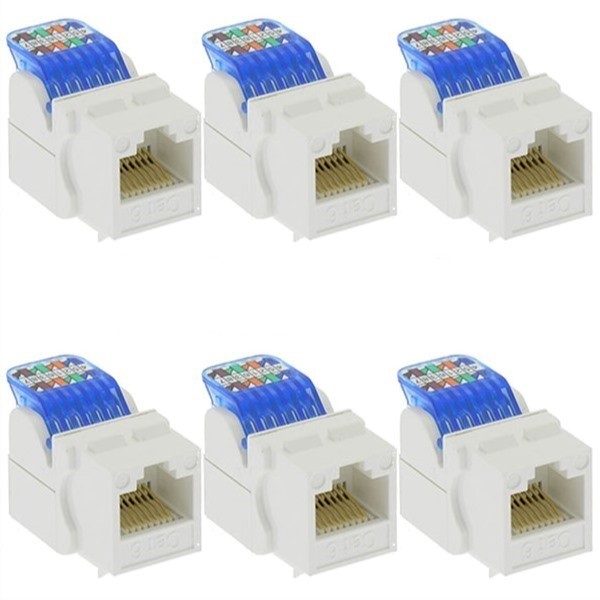 6Pcs Cat6 RJ45 Ethernet LAN Network Keystone Jack Tool Less Snap In Insert White