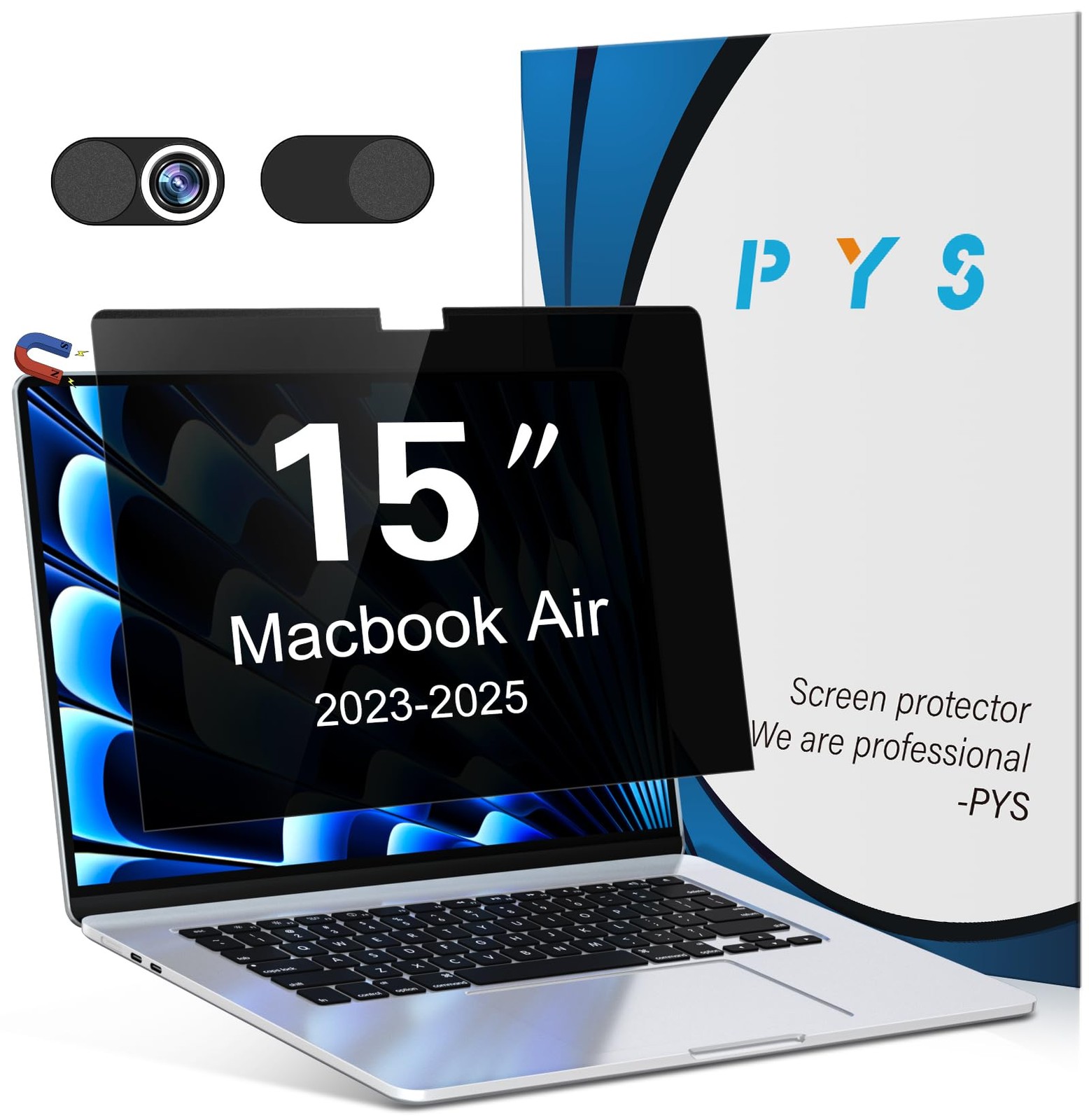 Magnetic Privacy Screen for MacBook Air 15.3" 2023-2025, Anti-Glare, Blue Lig...