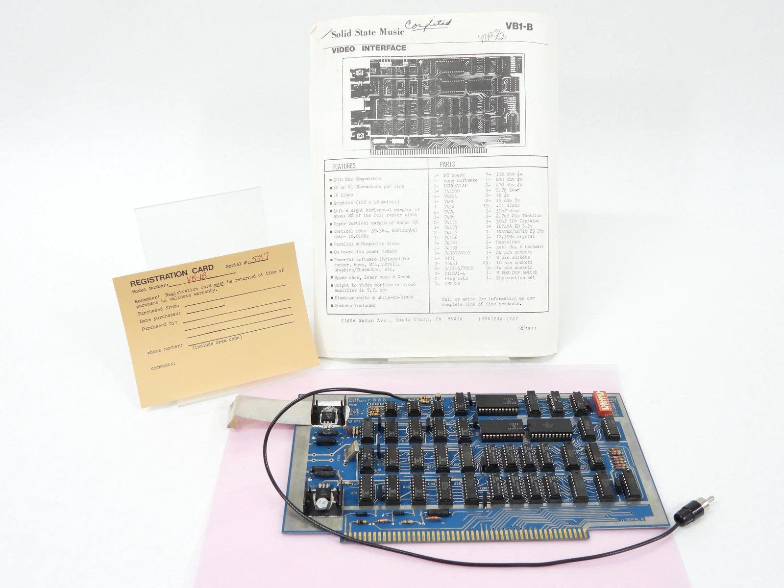Solid State Music VB1-B Vintage 1977 Computer Video Board + Manual (very nice)