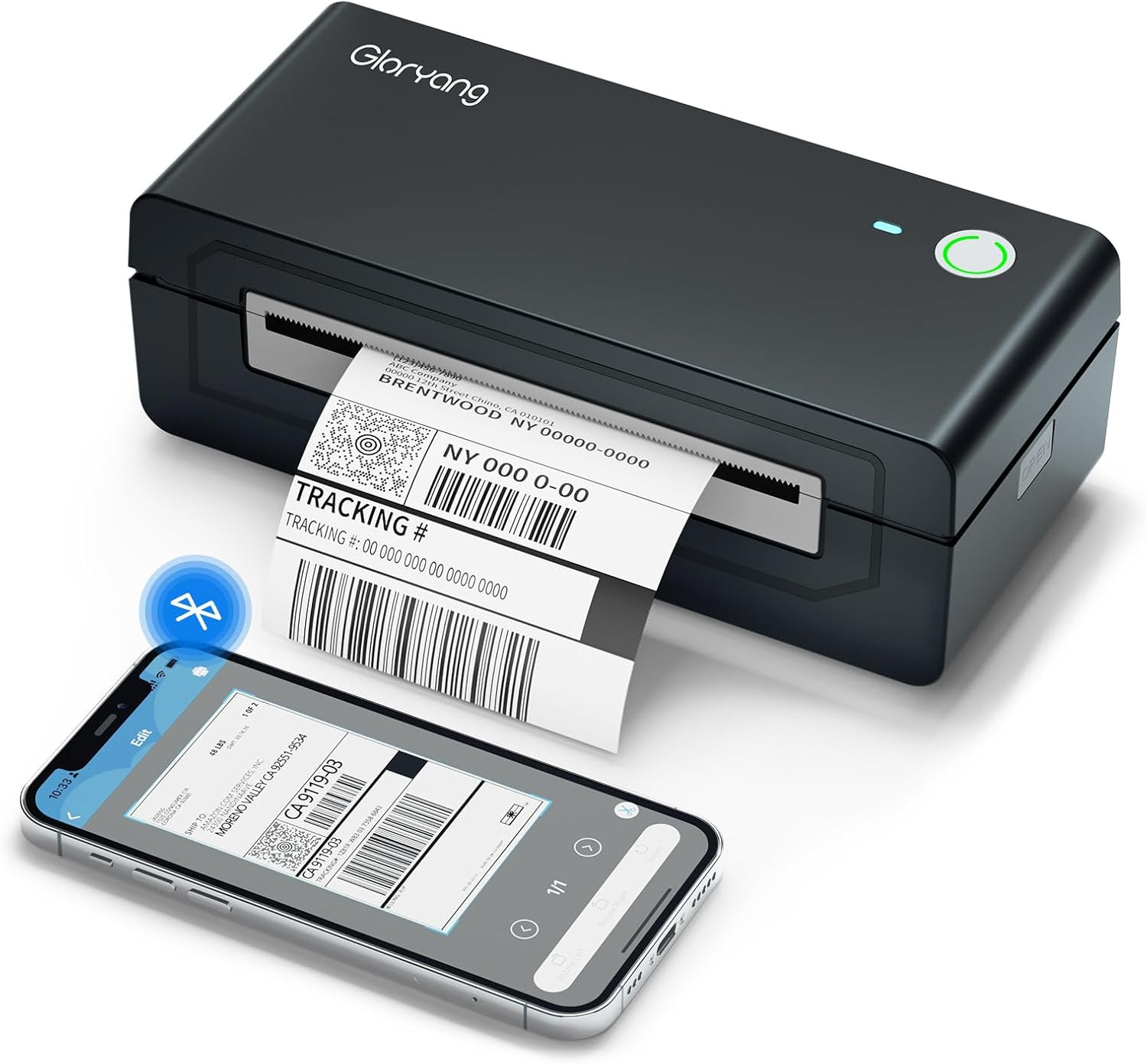 Gloryang Bluetooth Thermal Shipping Label Printer, 4X6 Inkless Label Machine for