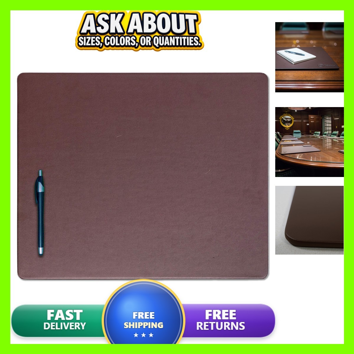 Dacasso Chocolate Brown Leatherette Conference Table Pad 17x14 Inch