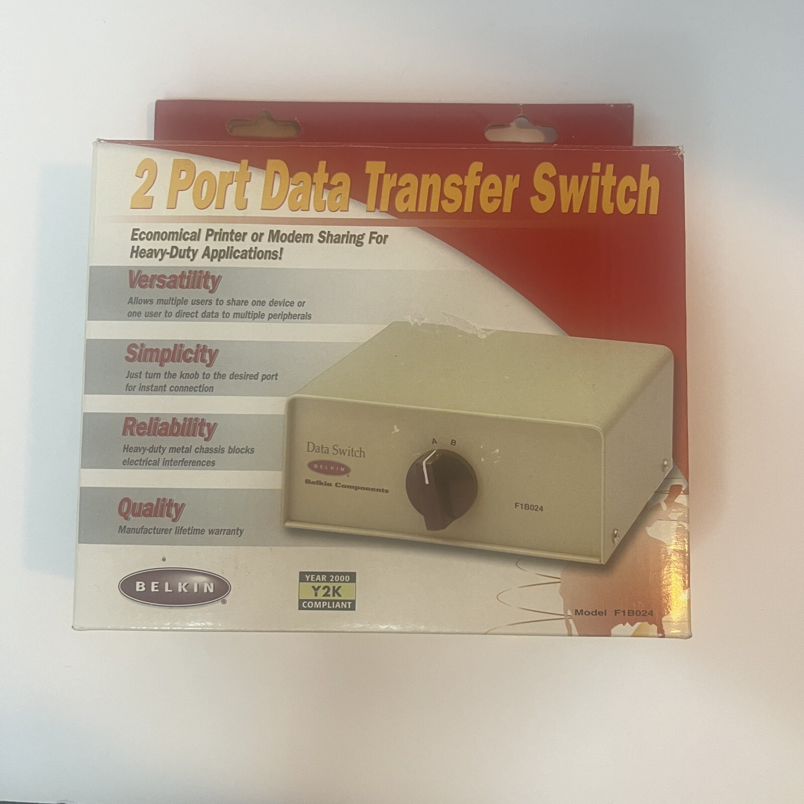 BELKIN Data Transfer A/B Switch #F1B024 Two Port Switchbox~25 Pin LPT NEW In Box
