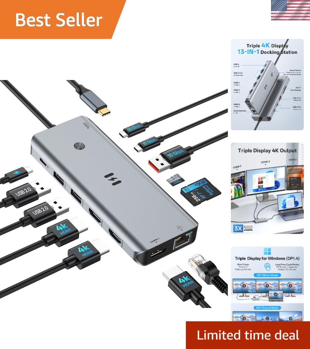 Selore Triple 4K USB C Dock - 13 Ports for Windows & Mac Laptops, Portable Hub