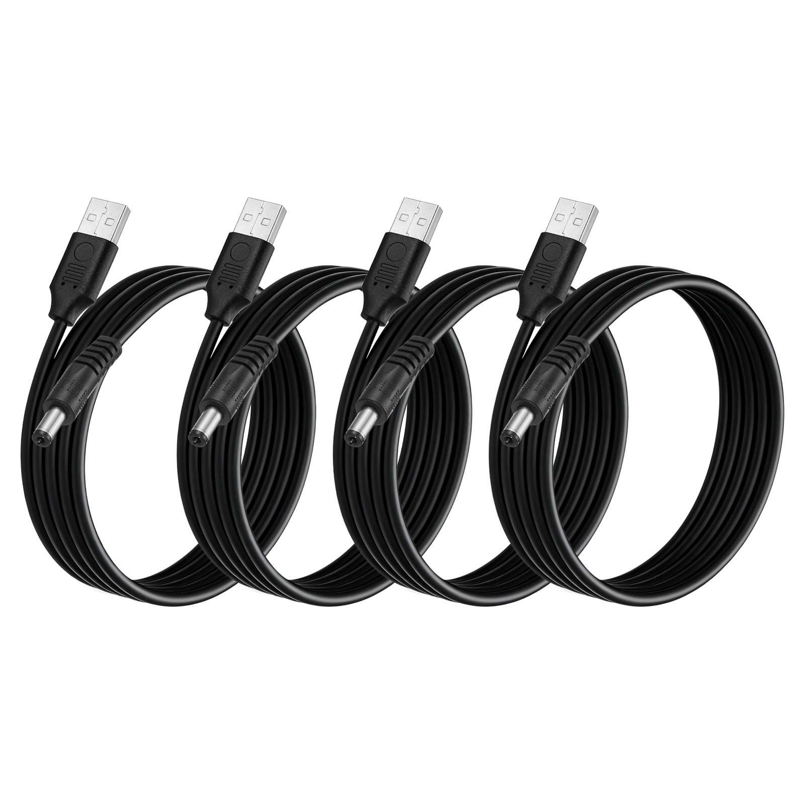 4Pcs USB to DC Power Cable 5.5x2.1mm, 5V 3A for LED Lights, 1 M/3Ft, Black