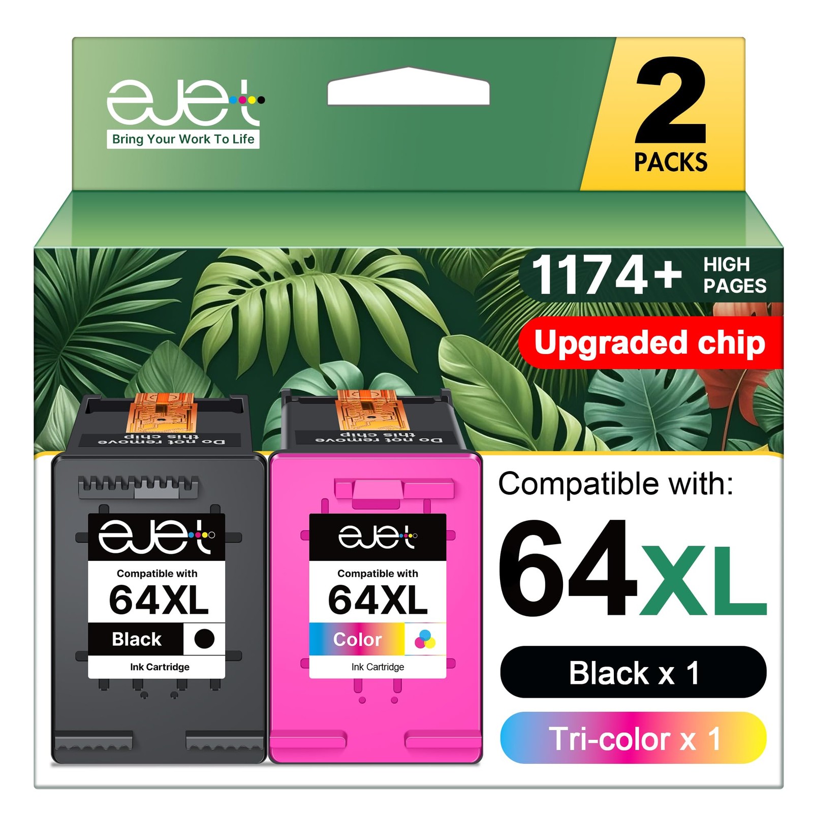 HP 64XL Black & Tri-Color High-Yield Combo Pack 2 Pack for Envy Photo 7855 7858