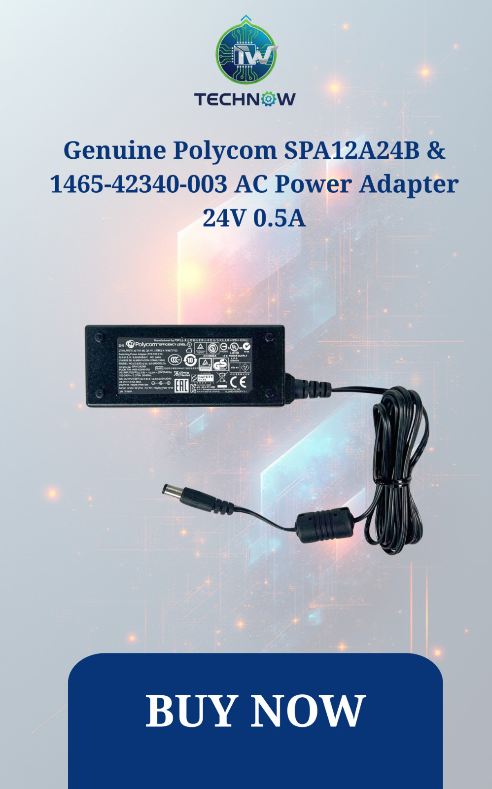 Genuine Polycom SPA12A24B & 1465-42340-003 AC Power Adapter 24V 0.5A
