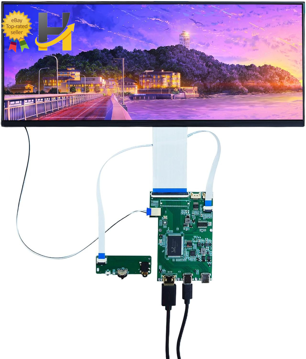 12.3'' 2K LCD Screen 2400X900 with USB-C LCD Controller Board for Pc/Laptop/Game
