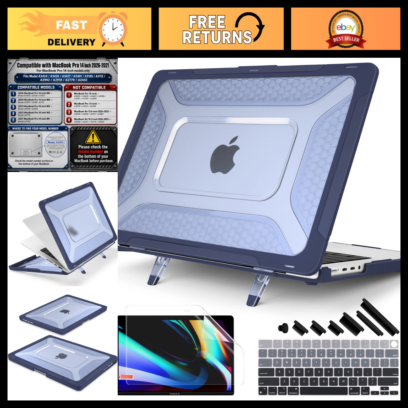 Heavy Duty MacBook Pro 14" Case - Extreme Protection, Navy Blue, 2021-2026