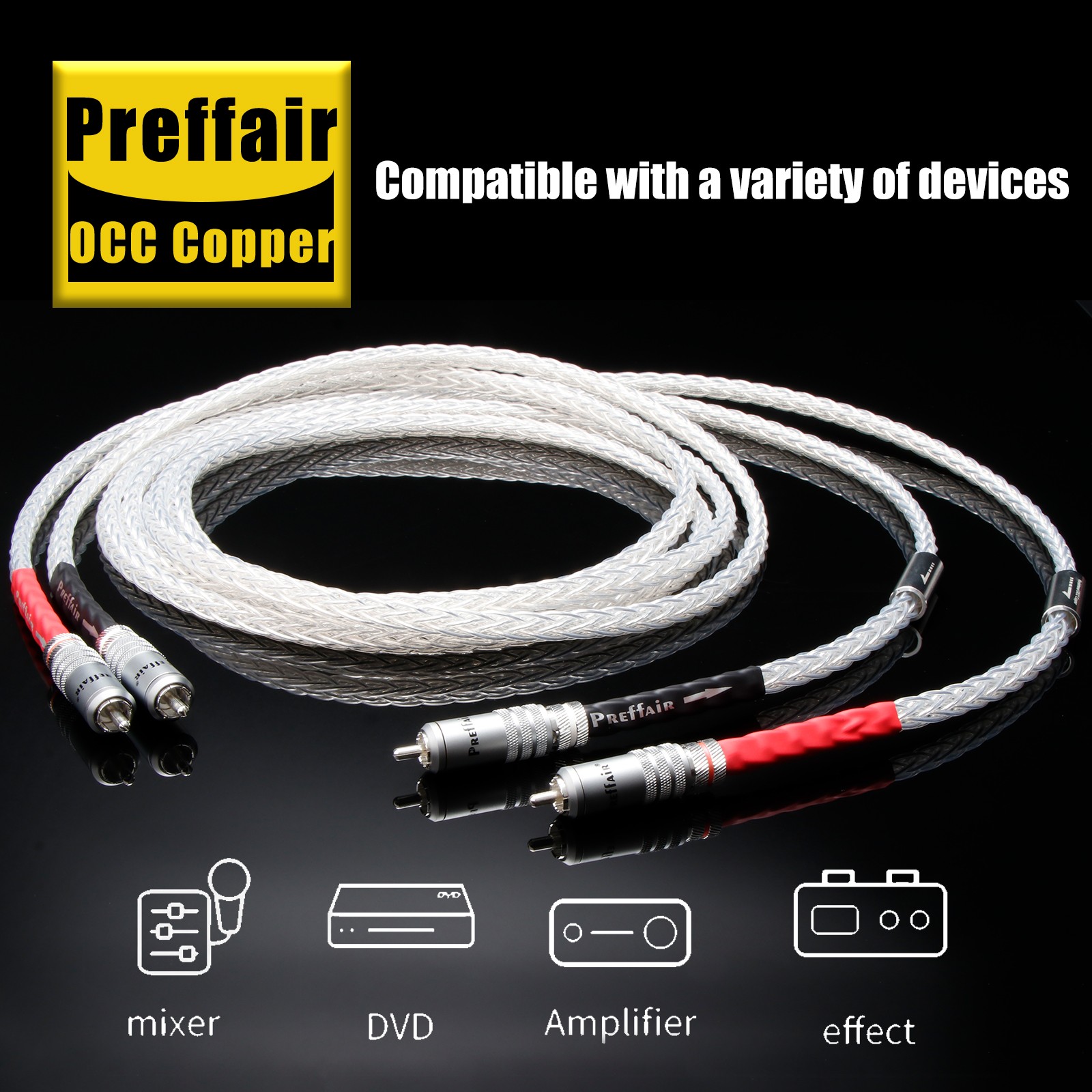 Pair 6AG OCC Silver Plated Cable Male RCA Plug HiFi Signal Interconnect Wires