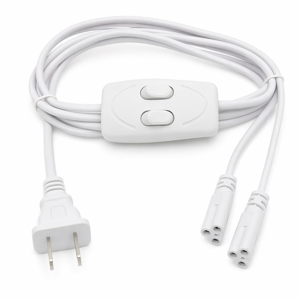 6Ft LED Tube Power Extension Cord, Dual Switch Y Splitter, 3Pin US Plug, 2 Way