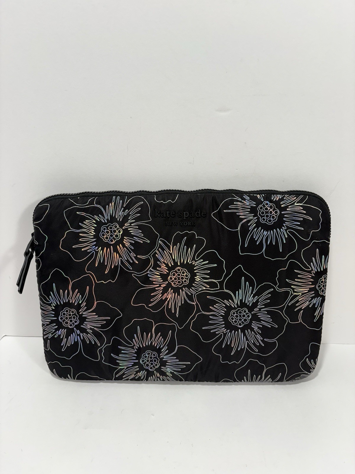 Kate Spade Puffer Laptop Sleeve Hollyhock Iridescent Black Floral 14" Case Bag