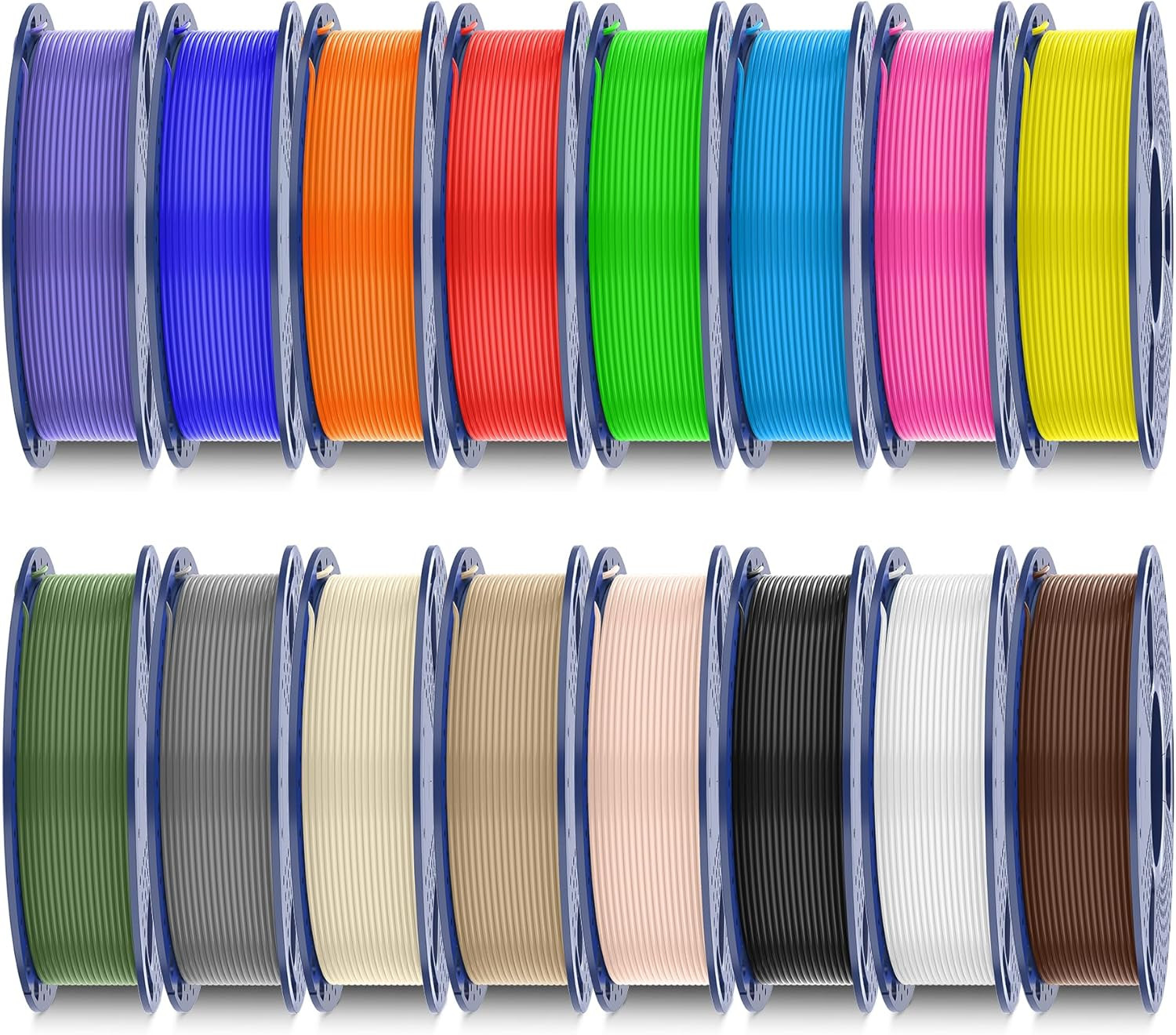 16 Color PLA Filament 1.75Mm Bundle, 250G per Spool,4Kg Total,Black+White+Grey+R