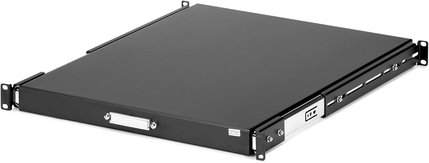 StarTech.com 1U Sliding Server Rack Mount Keyboard Shelf 1.8x17.5x22, Black 