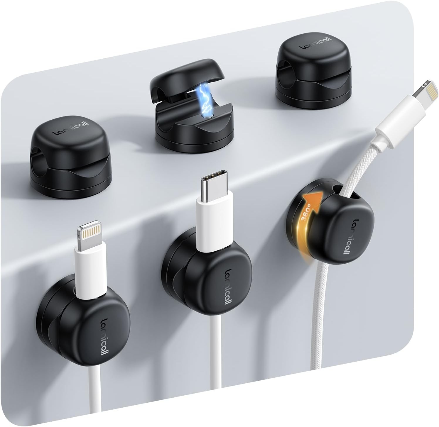 6 Pack Rotating Magnetic Cord Organizer Clips Cable Management - Adhesive Phone