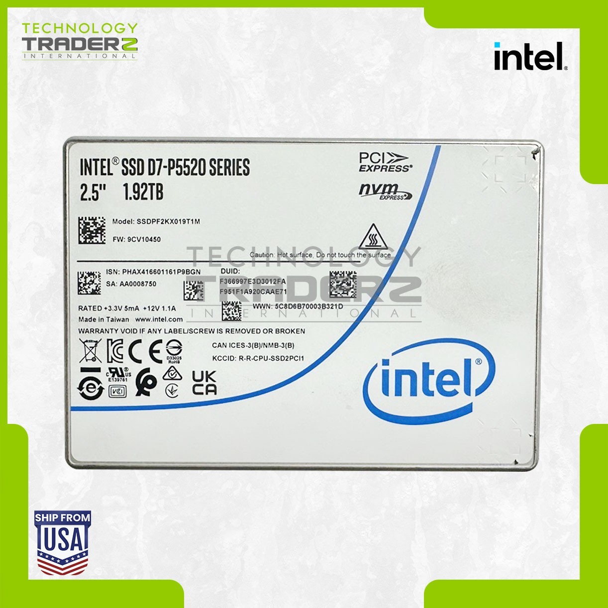 SSDPF2KX019T1M Intel D7-P5520 1.92TB U.2 PCIe 4.0 NVMe TLC 2.5" Internal SSD