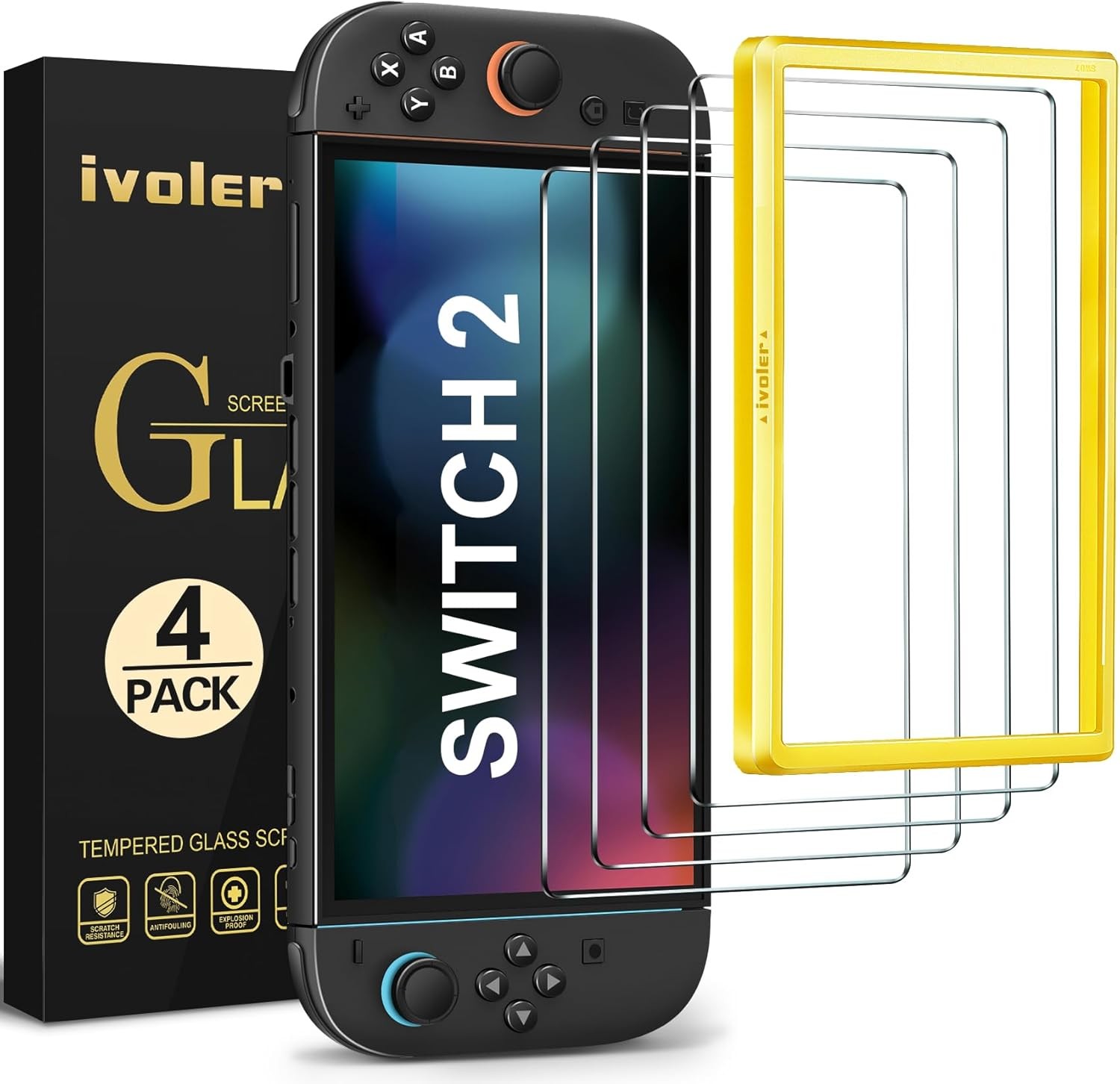 4-Pack Tempered Glass Screen Protector for Nintendo Switch 2, 9H Hardness