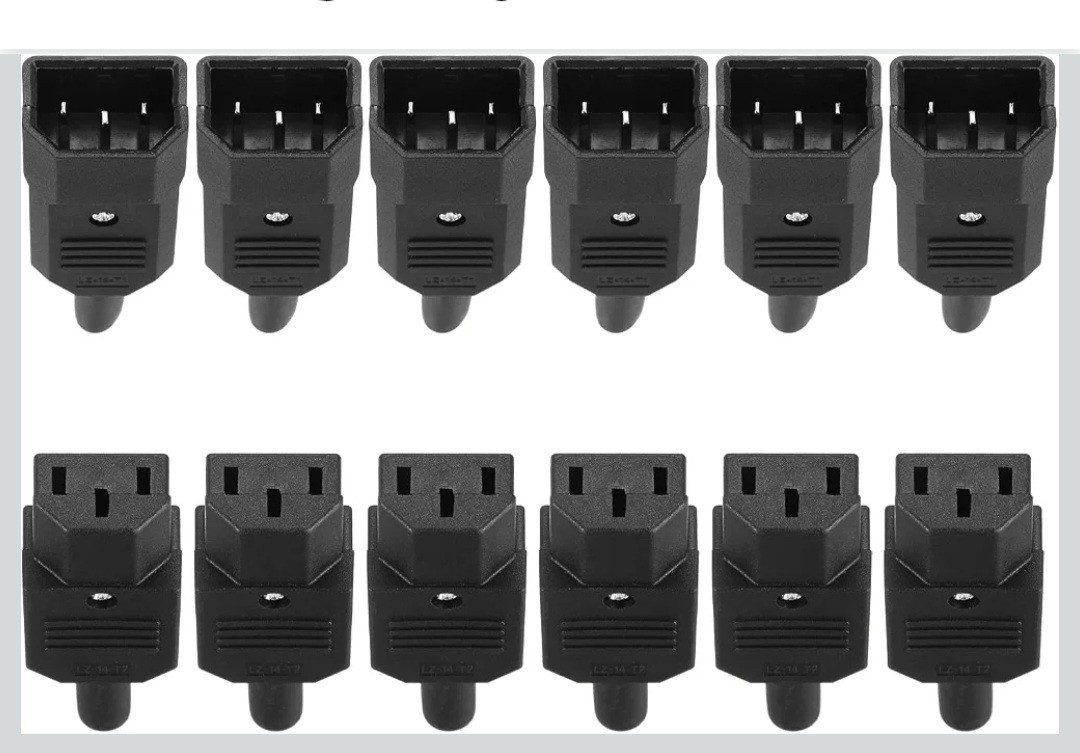 6Pair 3Terminals Panel Mount IEC320 C14 Power Socket C13 Plug Adapter Connector