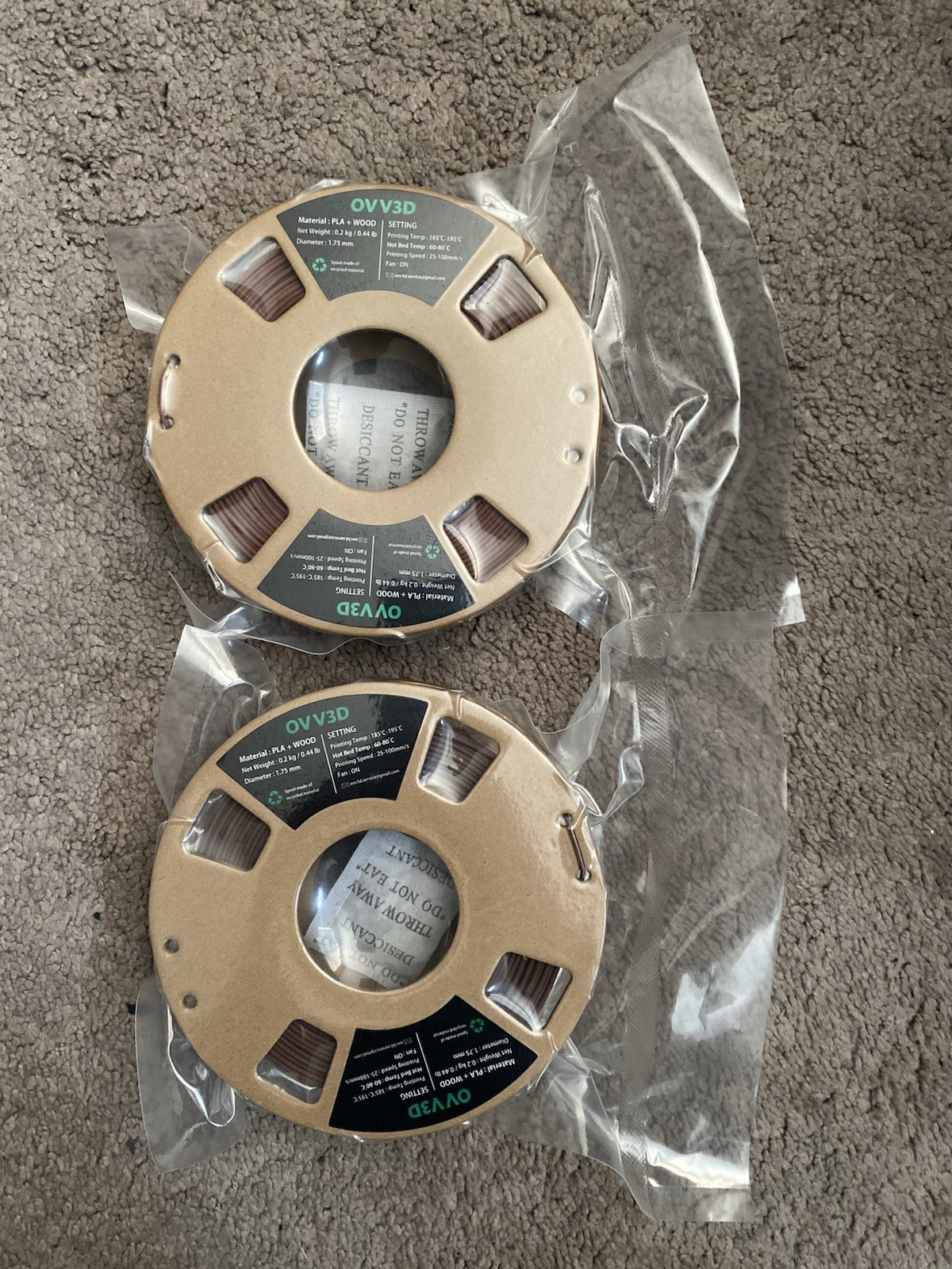 OVV3D Wood 3D Printer Filament 2 Pack, 1.75mm, Cherry & Walnut