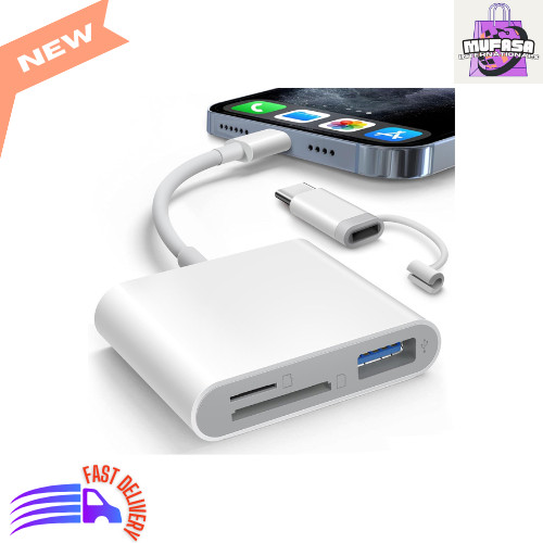 Dual Connector SD Card Reader for iPhone/iPad, Lightning & USB-C, White