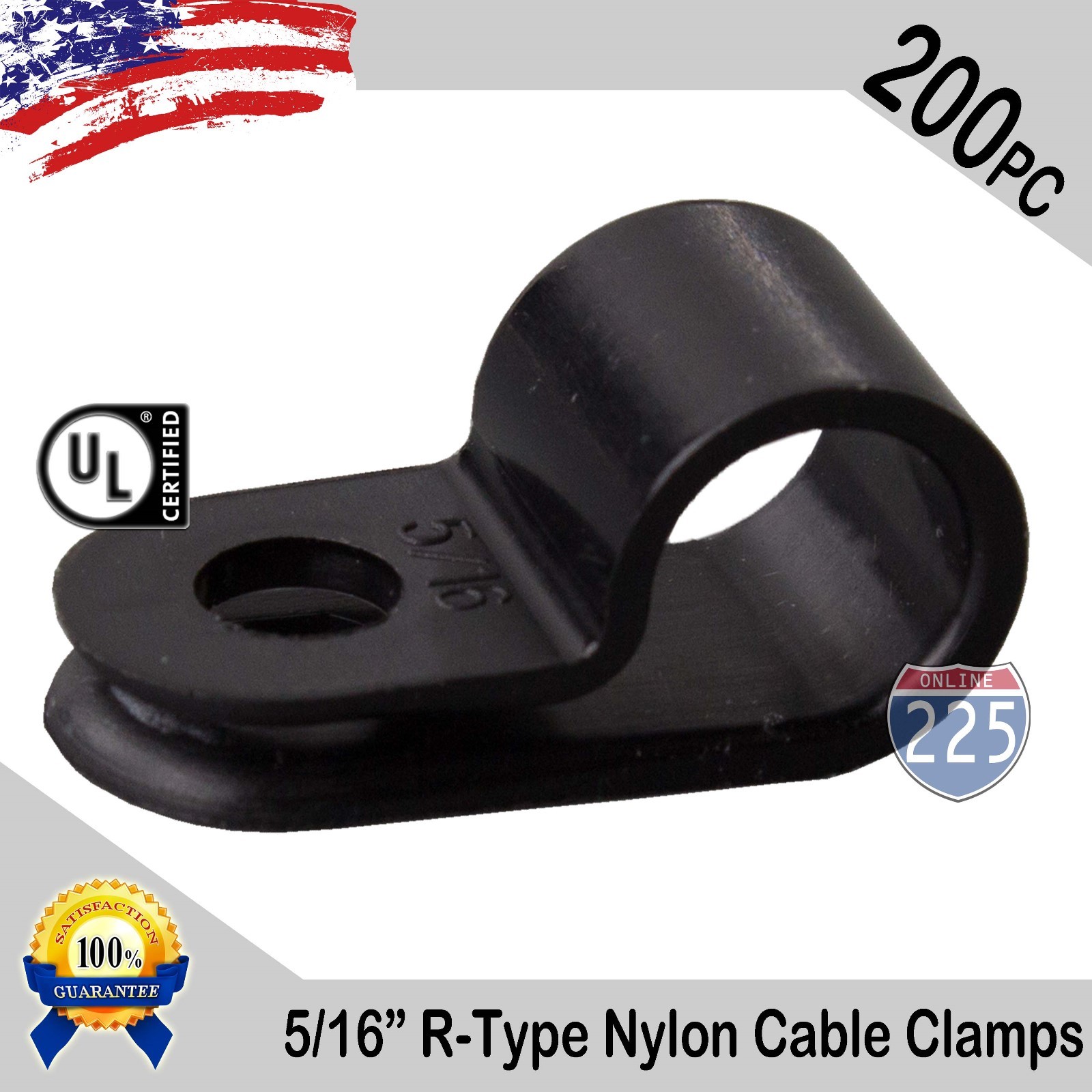200PCS PACK 5/16" Inch R-Type CABLE CLAMP NYLON BLACK HOSE WIRE ELECTRICAL UV UL
