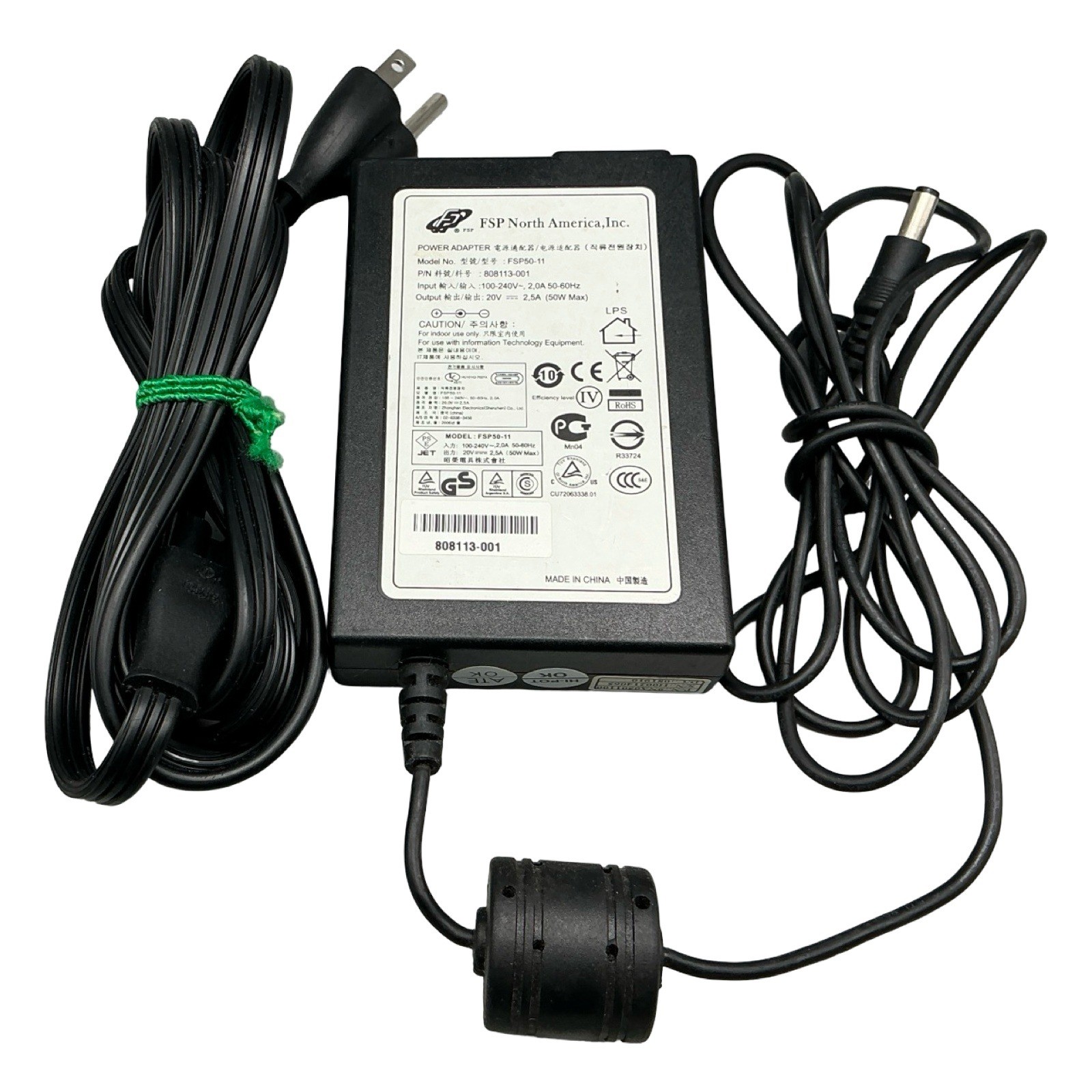 FSP North America FSP50-11 Power Adapter 20V 2.5A 50W P/N 808113-001 Black