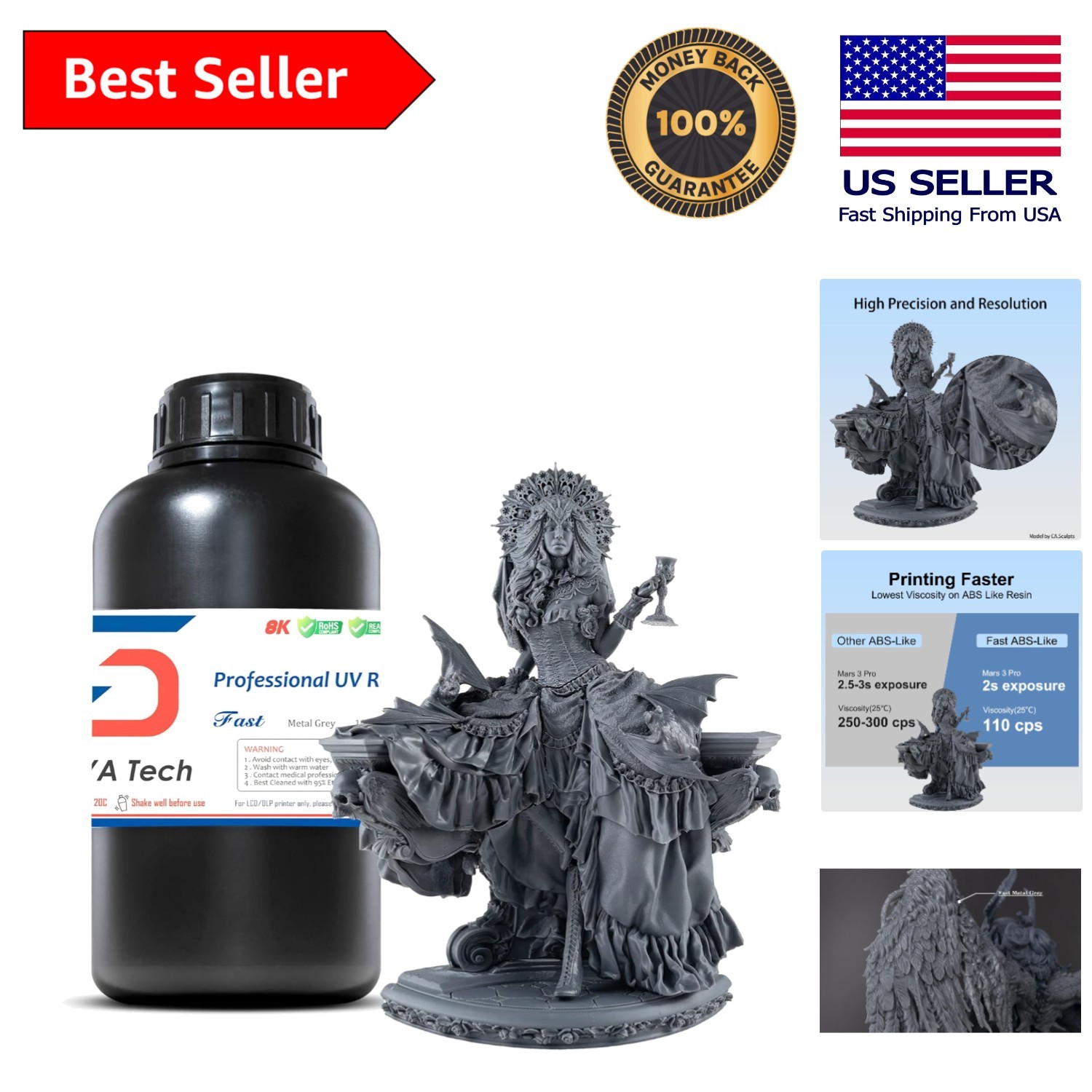 High Detail 8K ABS-Like 3D Printer Resin, Fast Curing - 1kg for Excellent Models