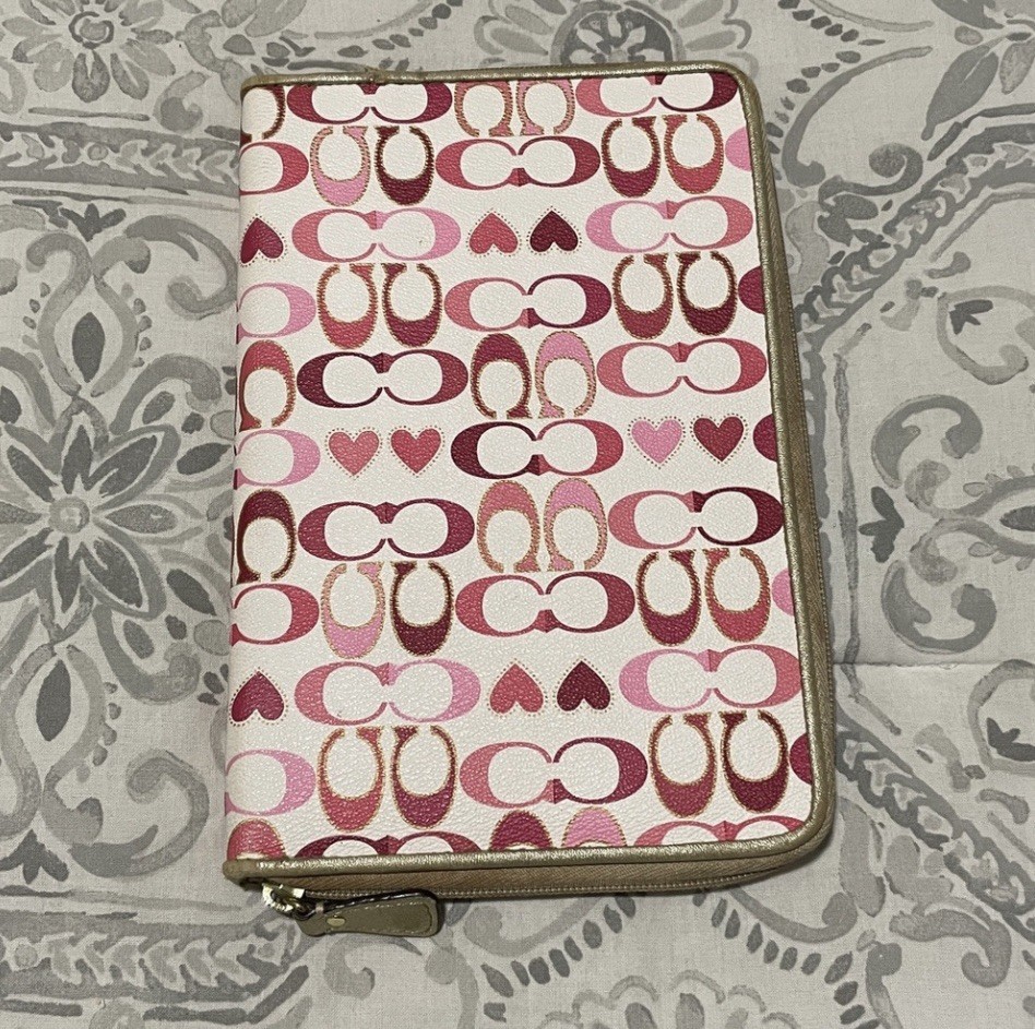 Coach Signature Waverly Heart Tablet Case iPad Sleeve Red Pink Gold Trim Zip