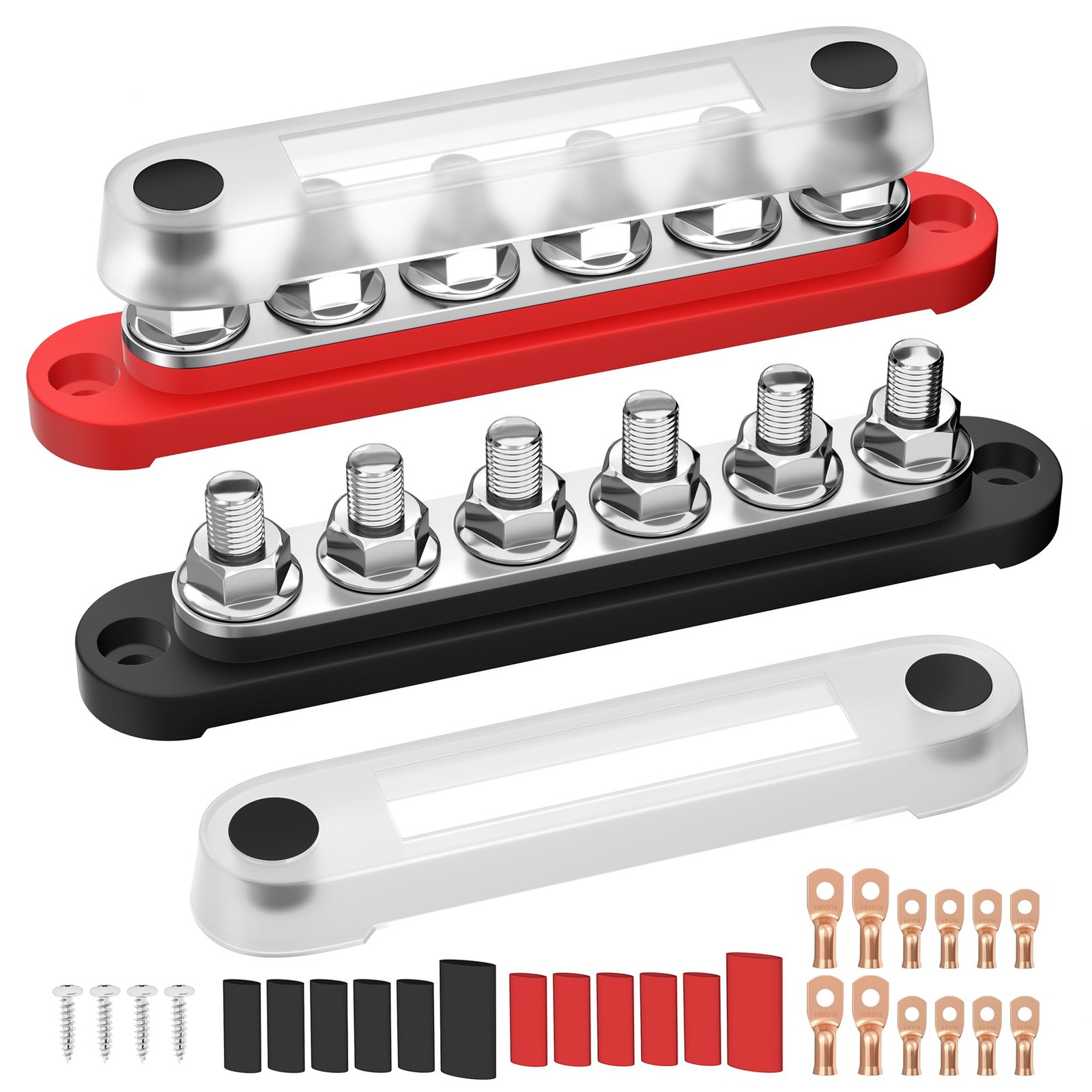 12V Bus Bar 250A Power Distribution Block, 12 Volt Busbars 6 x 5/16" (M8) Ter...