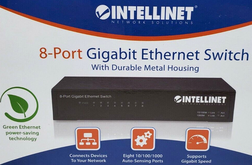 INTELLINET | 8-PORT GIGABIT ETHERNET SWITCH ✪NOS✪ 530347 HUB LAN NETWORK RARE US