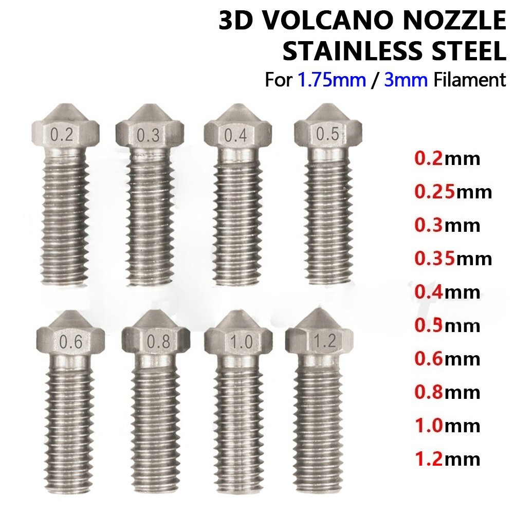 0.2-1.2mm V6 V5 Stainless Steel Volcano Extruder Nozzle M6 3D Printer 1.75mm 3mm
