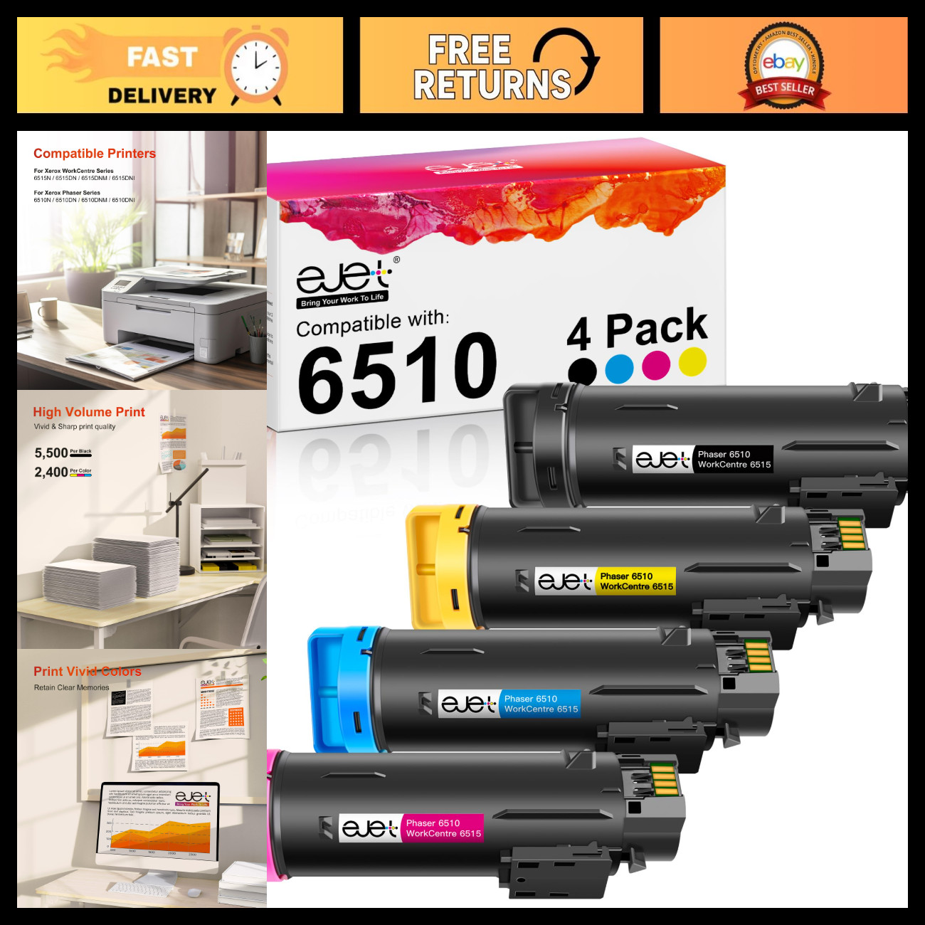 High-Yield Toner Cartridges Replacement for Phaser 6510 & WorkCentre 6515