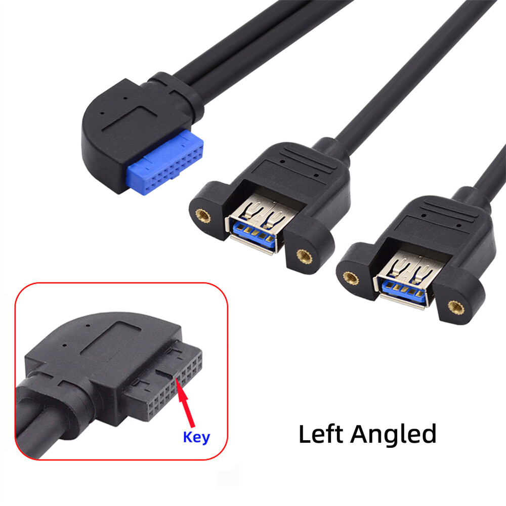 CABLECY Lock Panel Mount Cable 19/20Pin Header 1 to 2 USB 3.0 Y Splitter Cord