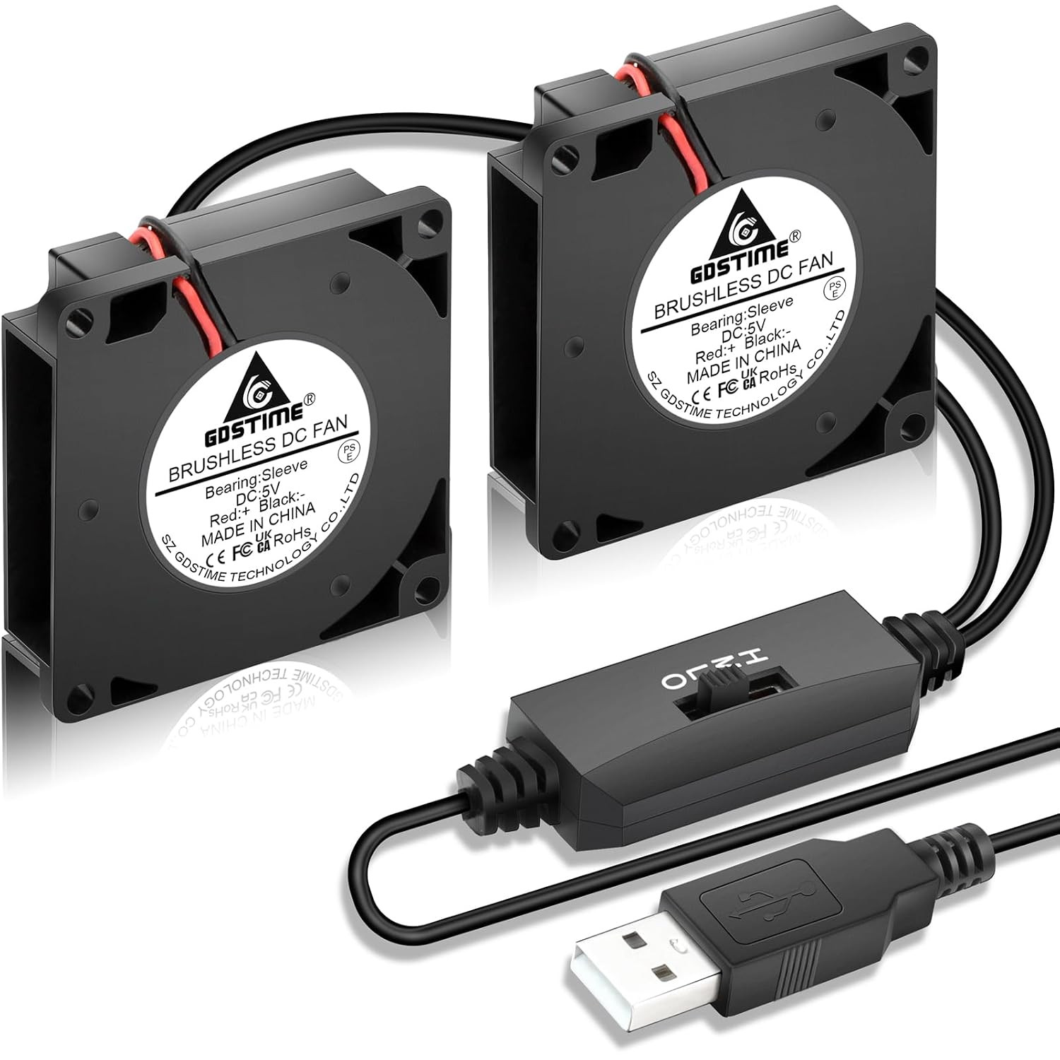 50Mm X 10Mm USB Blower Fan with Speed Control DC 5V Powered, 2-Pack