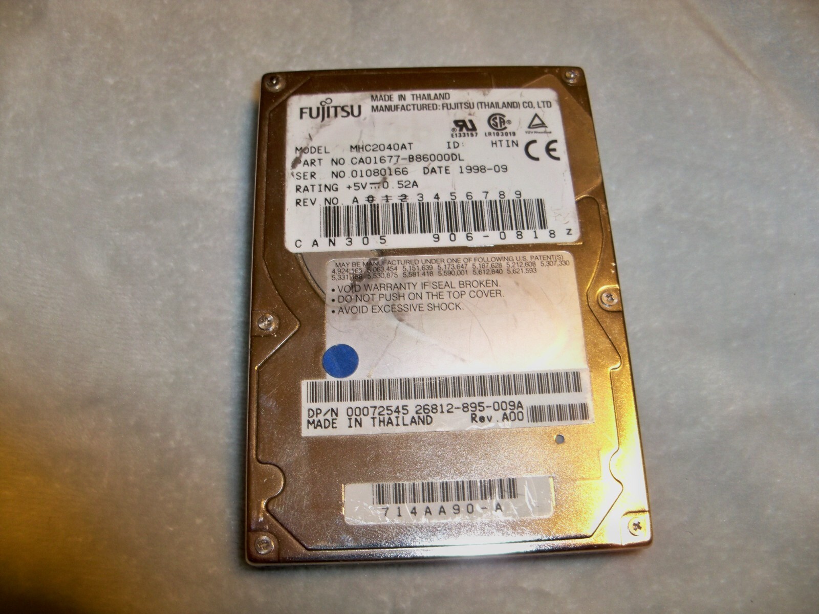 VINTAGE Fujitsu 4GB 2.5" IDE Laptop HARD DRIVE HHD MHC2040AT Tested