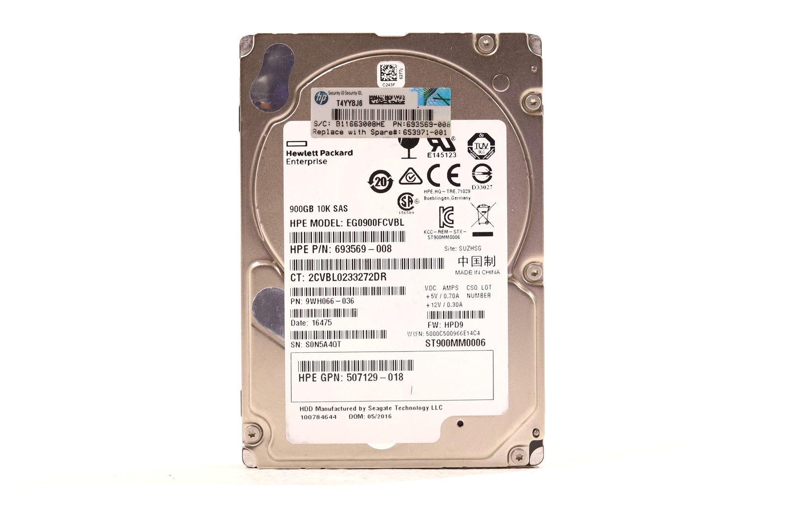 HPE EG0900FCVBL 900GB 2.5" 6Gb/s 10K RPM SAS Hard Drive P/N: 507129-018 Tested