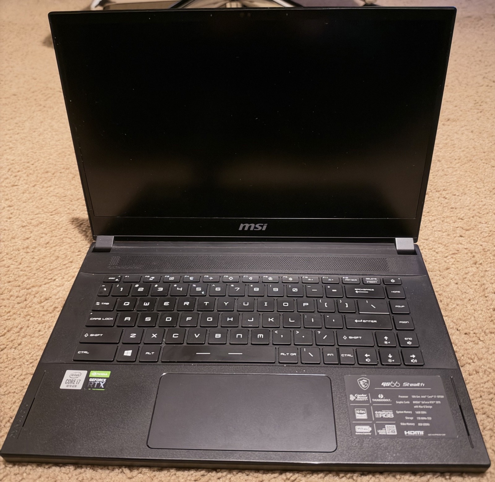MSI GS66 Stealth 15.6" (1TB, Intel Core i7 10th Gen, 16 GB, RTX2070 MaxQ) Laptop