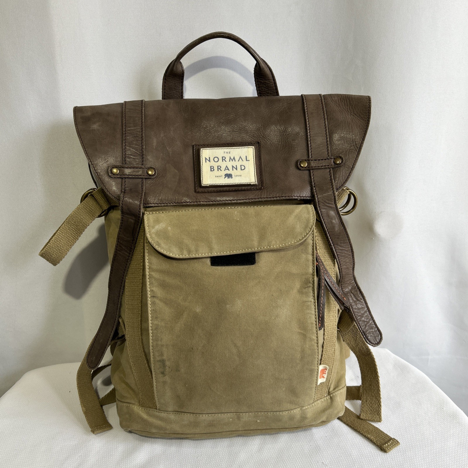 THE TOP SIDE LEATHER BACKPACK - The Normal Brand Canvas Brown Laptop