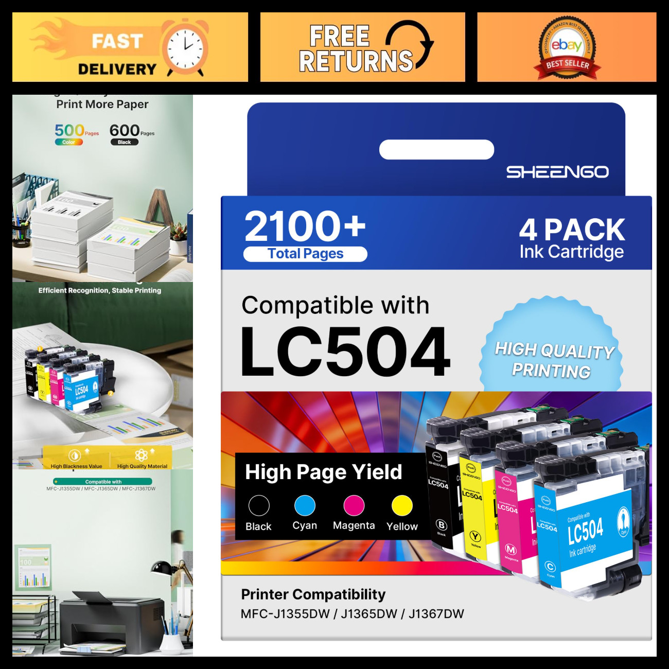 High-Yield LC504 Ink Cartridges Replacement for MFC-J1365DW - Compatible & Affor
