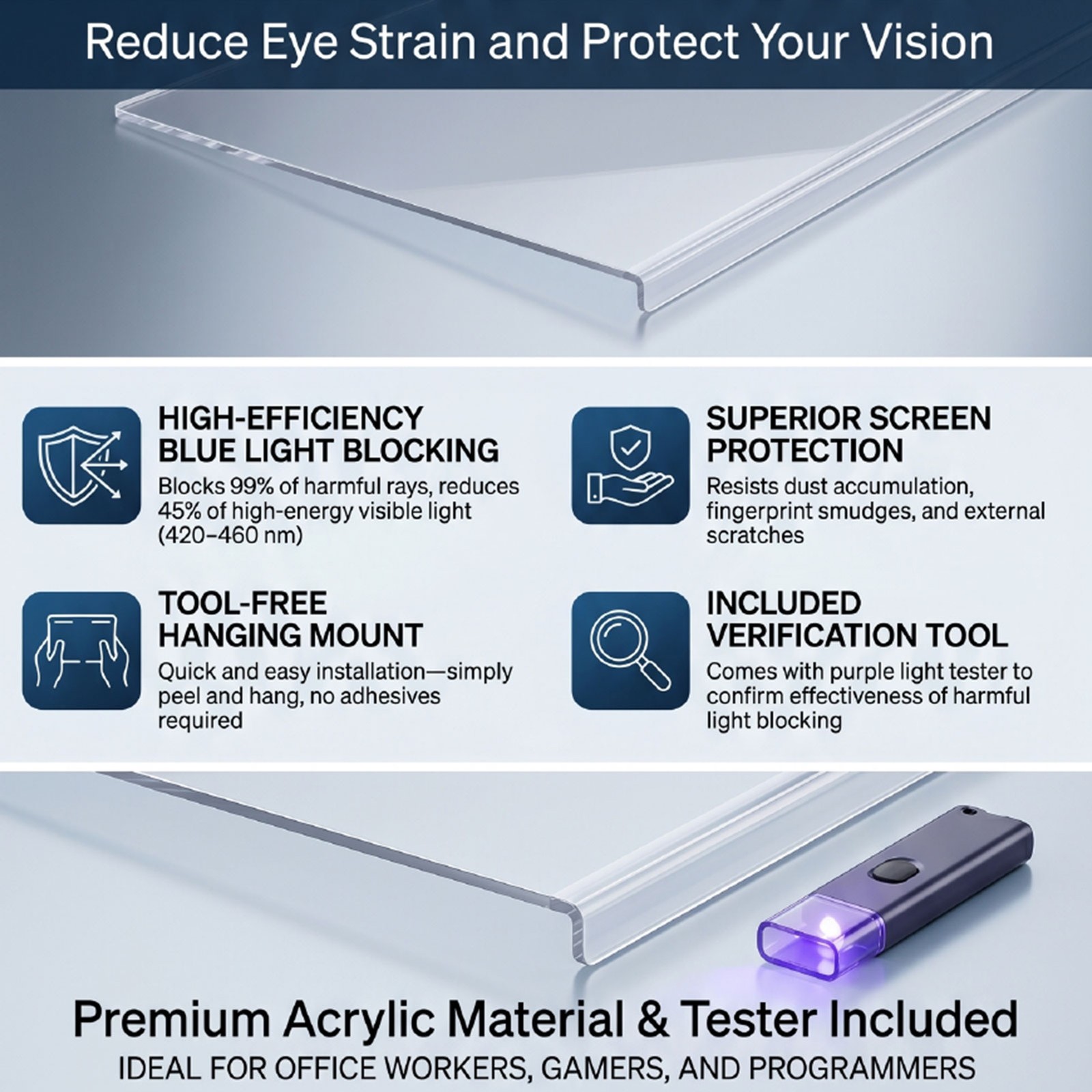 Computer Blue Light Blocking Screen Protector Anti-Scratch Eye Protection F AXQF
