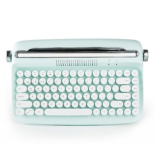 Typewriter Keyboard, 84 Key, Bluetooth, Retro Style, Green, Case Included
