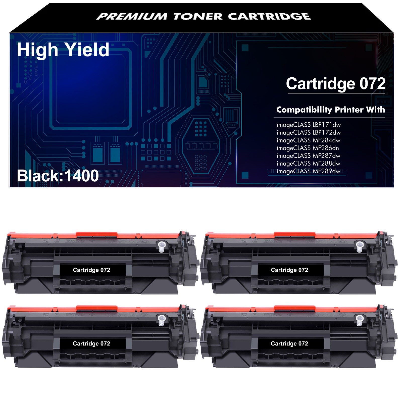 4x CRG072 Toner Cartridge Compatible with Canon 072 LBP170 MF287dw MF280 MF289dw