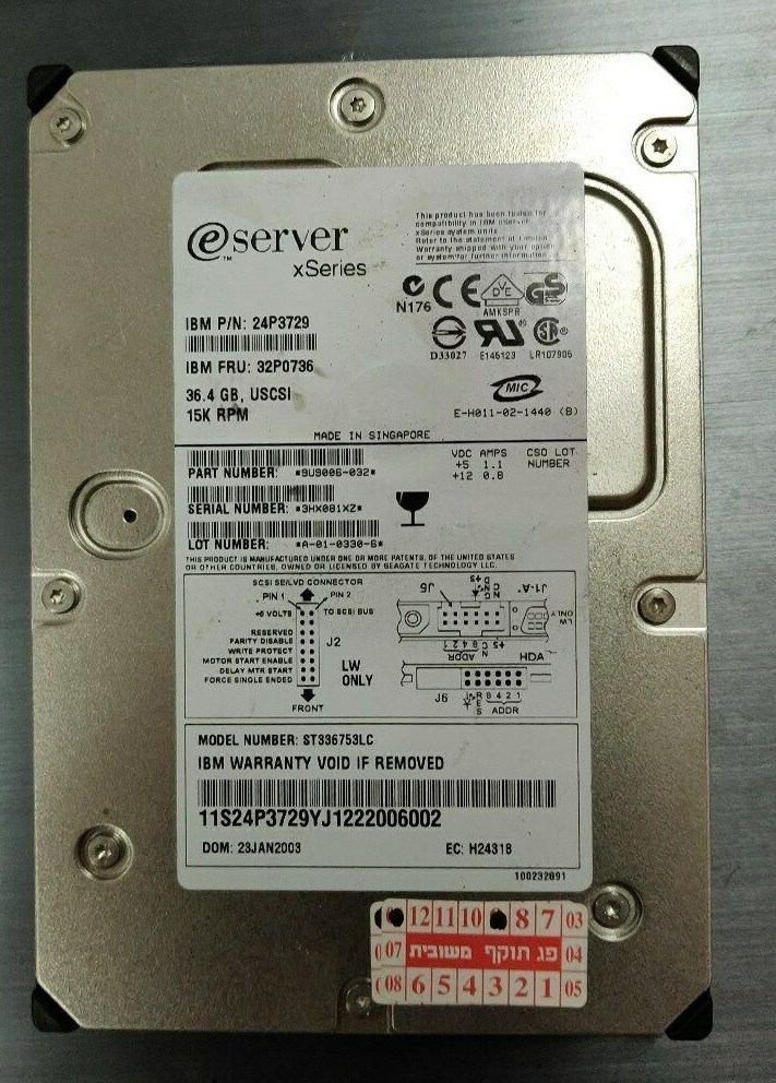 IBM eServer 36.4GB SCSI 80-Pin 15K RPM 24P3729 32P0736 SCSI Hard Drive - No Sled