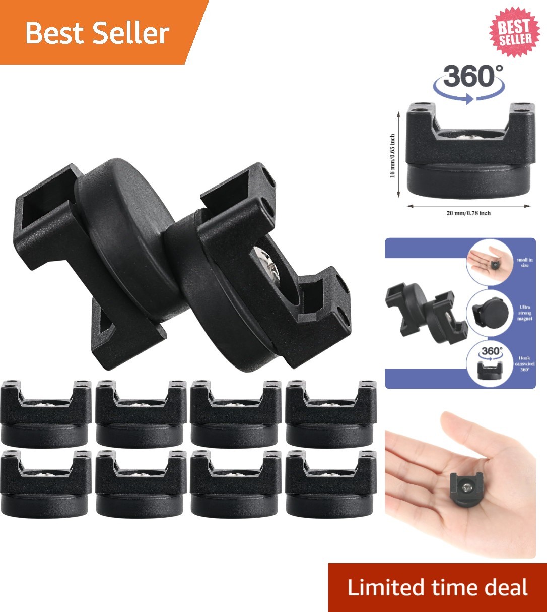 10-Pack Black Magnetic Zip Tie Mounts - Efficient Wire Management Solution