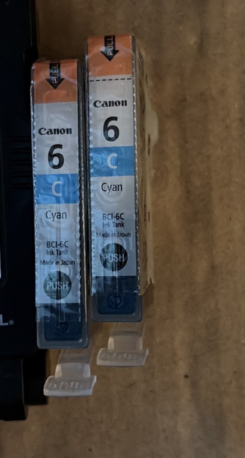 Two Canon BCI-6C Cyan Ink Cartridges Ink Jet Brand New Factory Sealed No Box