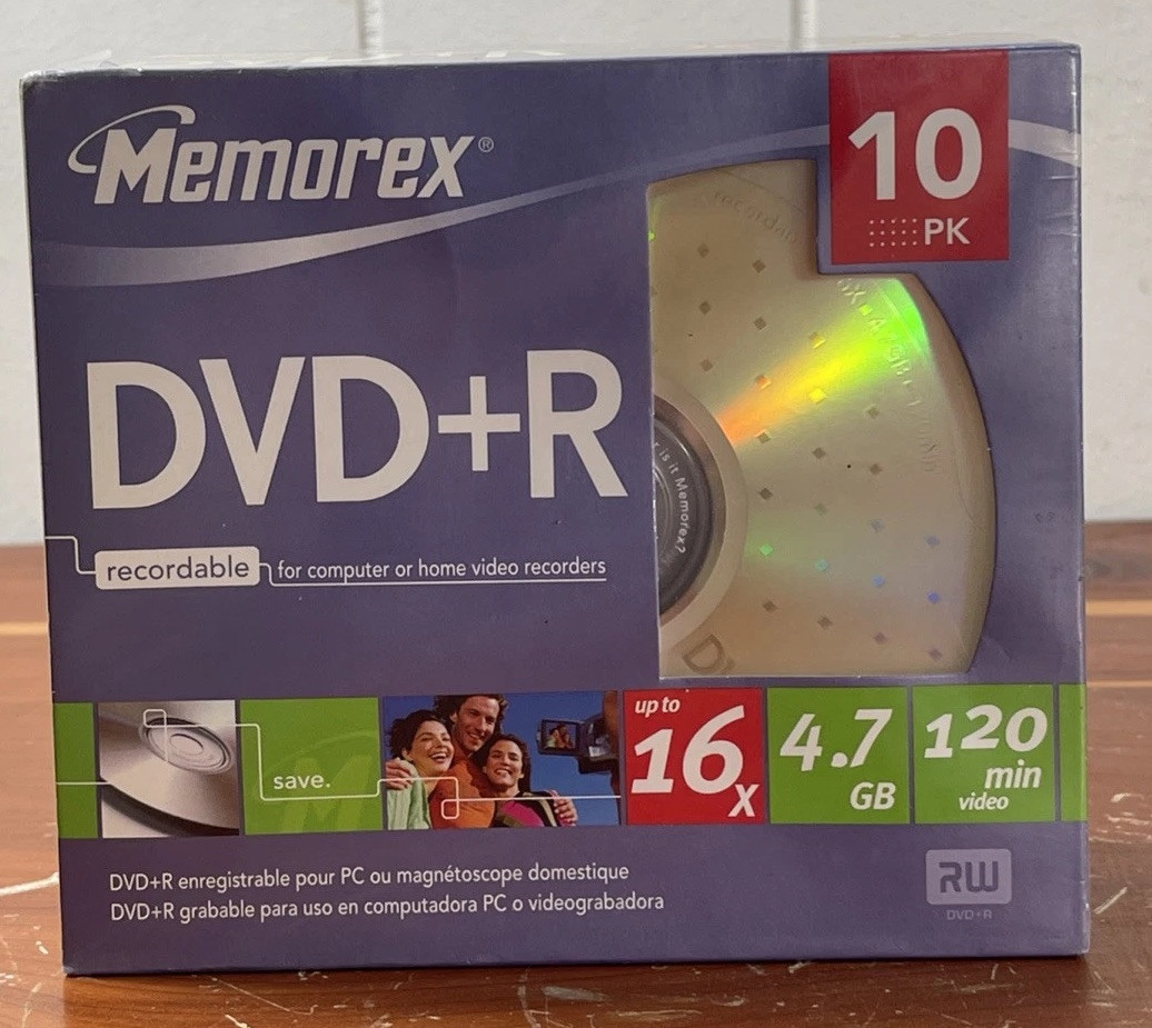 NEW Factory Sealed Memorex DVD+R 10PK 120 MIN Discs With Jewel Cases Multi-Color