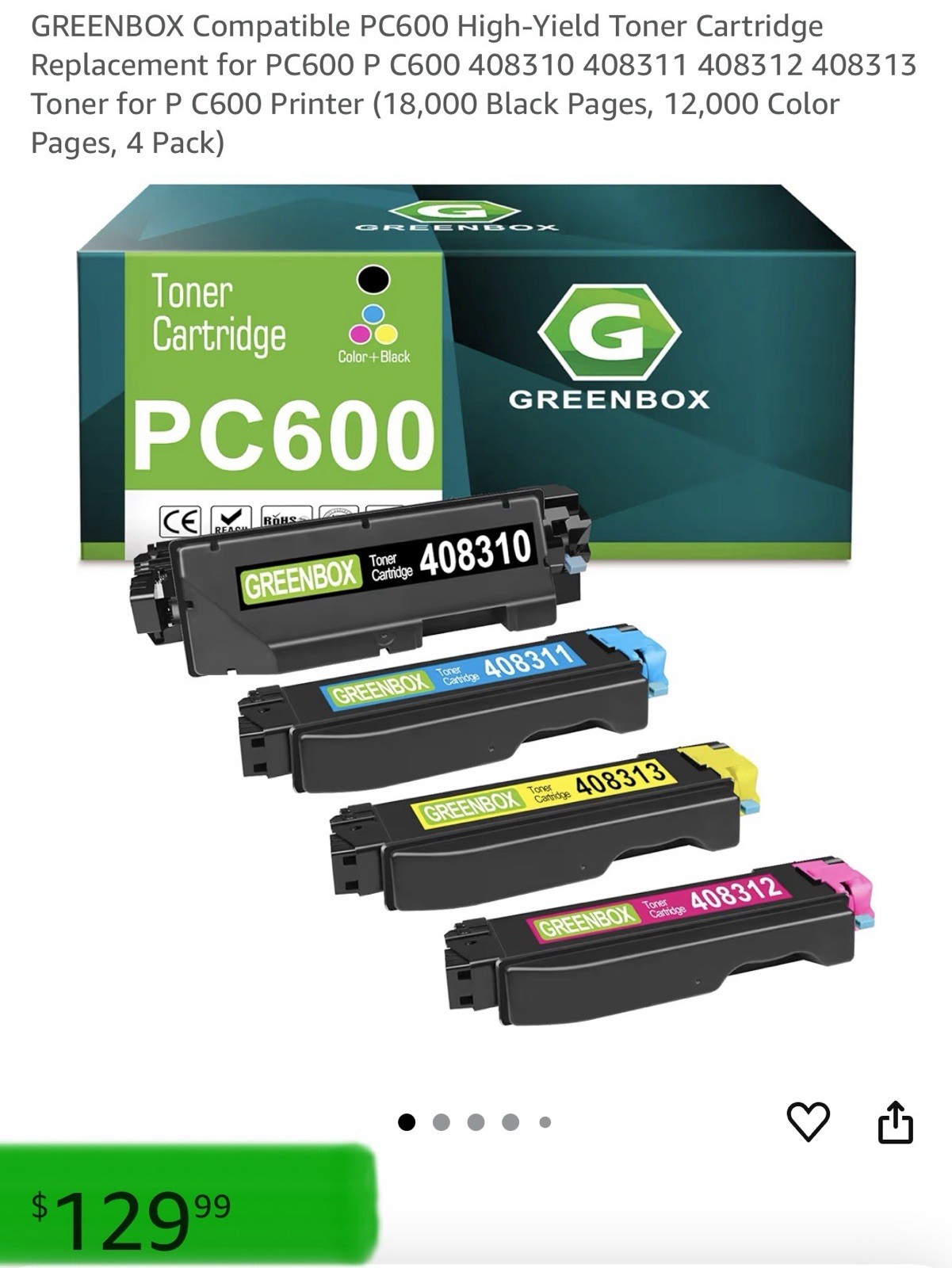 GREENBOX Compatible PC600 High-Yield Toner Cartridge Replacement for PC600