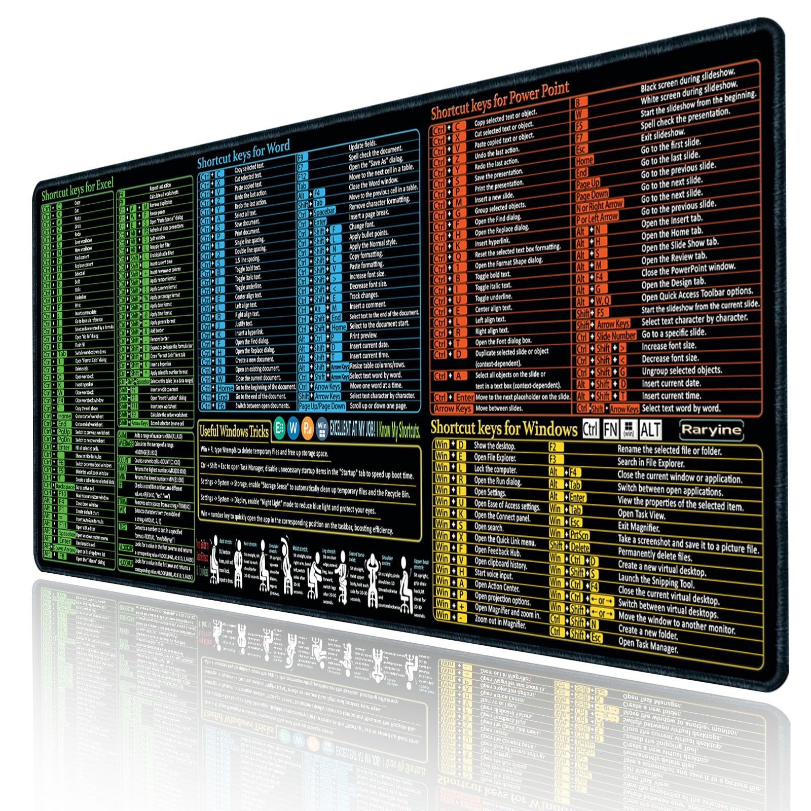 Raryine Excel/Word/Power Point/Windows Mouse pad,NonSlip&Waterproof Large Gam...